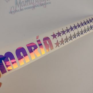 NOMBRE EN VINILO HOLOGRÁFICO ADHESIVO