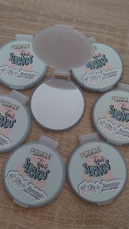 Espejo de bolsillo + pegatina personalizada (Lote 8 unidades)